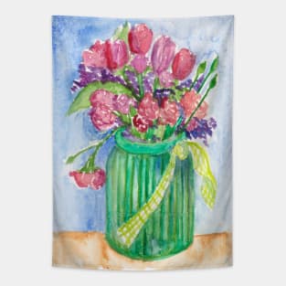 Bouquet in a Green Vase Tapestry