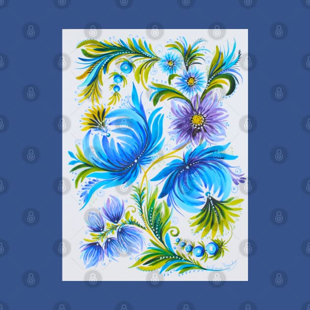 Blue flowers Watercolor Painting by SvitlanaProuty