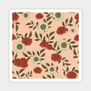 Red Rose and Chamomile Pattern Magnet