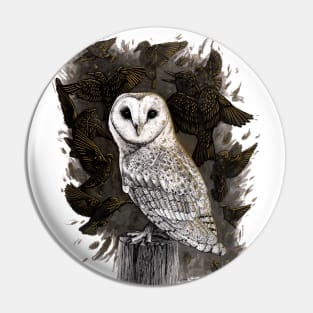 Barn Owl with Golden Starlings Pin