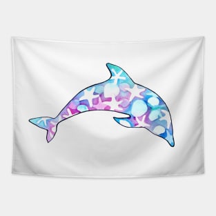 Dolphin Watercolor with Starfish and Seashells in pastel Tapestry