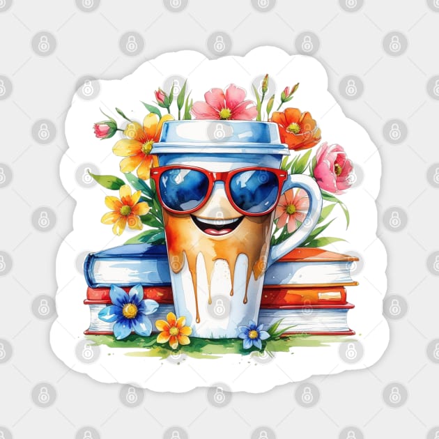 Coffee Books Flower Cup Funny Vibes Magnet by SR8891