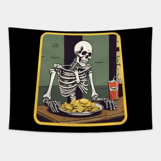 Skeleton eat chips Tapestry