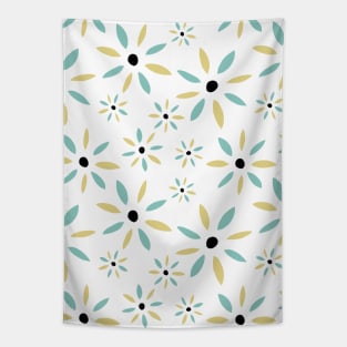 Yellow And Aqua Blue Danish Modern Flower Pattern Tapestry