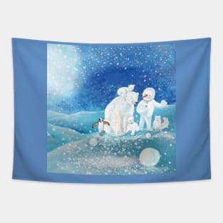 Arctic Animals and Snowman Tapestry