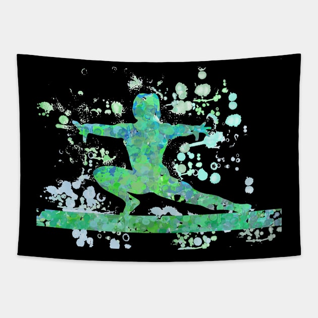 Gymnastics Beam Watercolor Design in Blues and Greens Tapestry by PurposelyDesigned