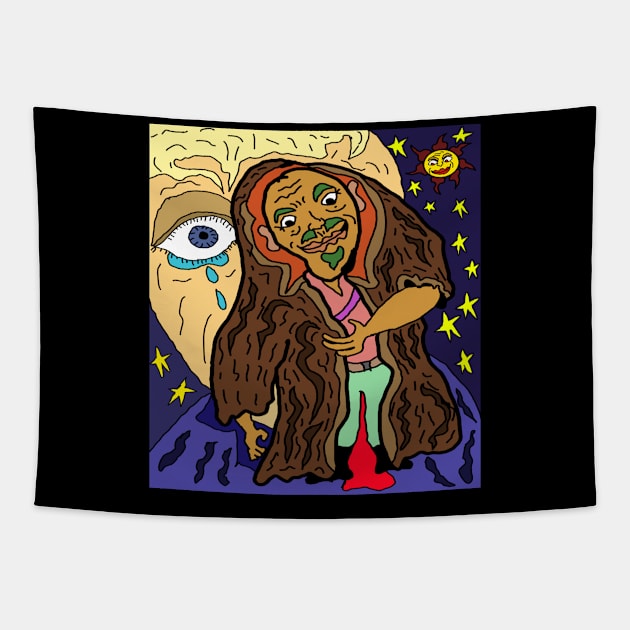 drawing sadness with cloak man Tapestry by Catbrat