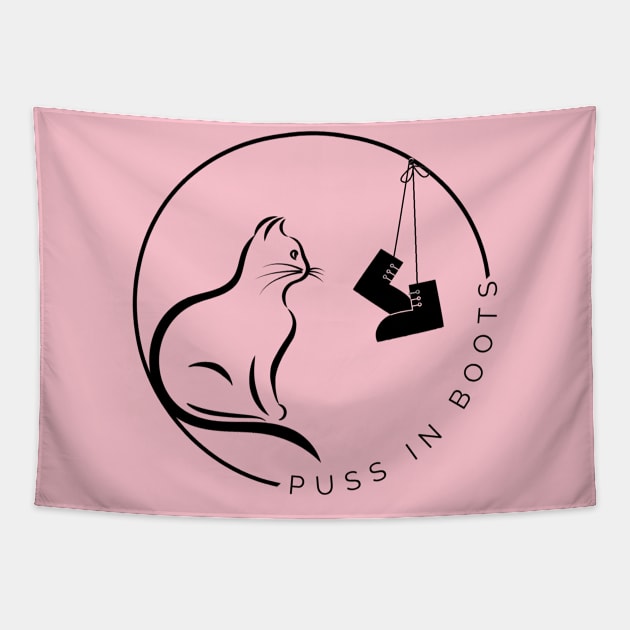 Puss In Boots logo Tapestry by Micapox