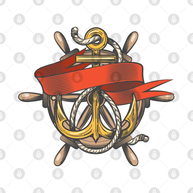Anchor with ribbon and steering wheel Emblem by devaleta