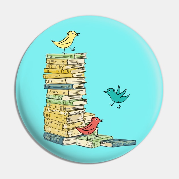 Silly Birds and Books Pin by SWON Design