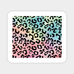 Black leopard print, with rainbow background Magnet