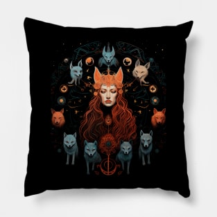 Freyja & Her Wolves- Norse Goddess Pillow