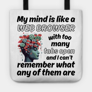 My mind is like a Web Browser with too many tabs open - black pattern Tote