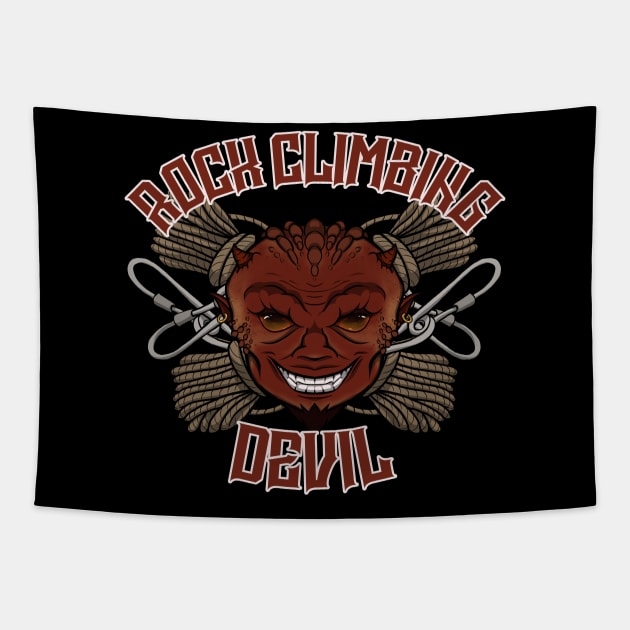 Rock climbing Devil Tapestry by RampArt