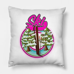 vintage ski pink logo Pillow