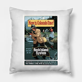 FISHING Now Its Colorado Time! Rock Island System USA Vintage Travel Pillow