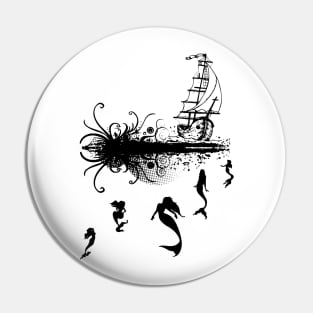 Mermaids swimming towards a pirate ship Pin