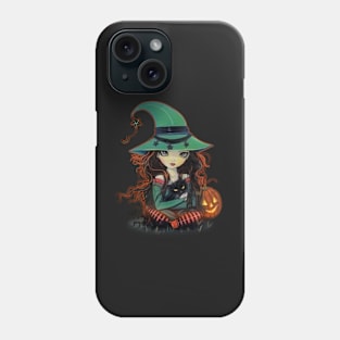 Cute Halloween Witch and Cat Big Eye Art Phone Case