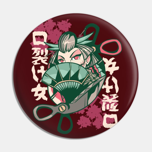 Kuchisake-onna Japanese Folklore Character Pin by SLAG_Creative