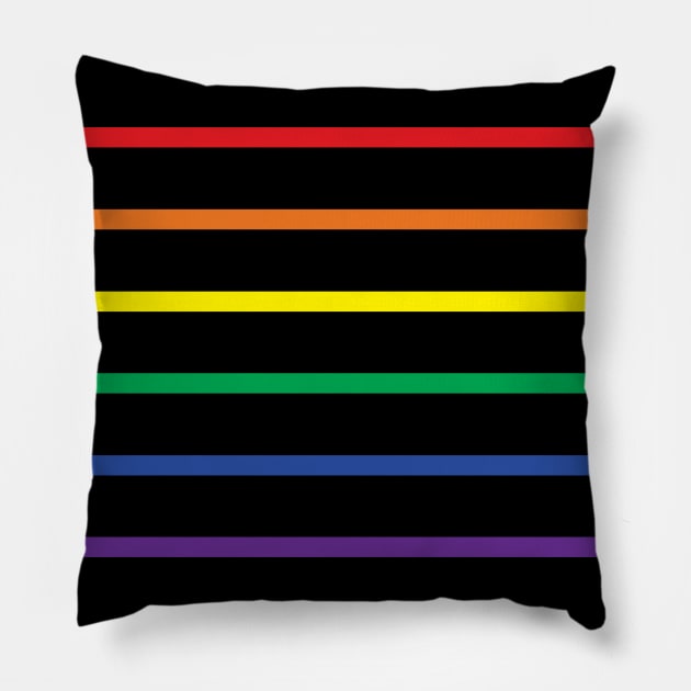 Gay Pride Flag Rainbow Stripes Black Background Pillow by SapphicReality