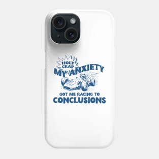My Anxiety Got Me Racing To Conclusions Retro 90s T-Shirt, Raccoon Racing Graphic T-shirt, Funny Race T-Shirt, Vintage Animal Gag Phone Case