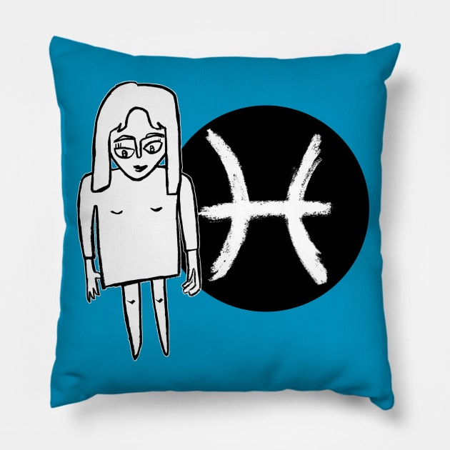 Pisces Zodiac Woman, Pisces Girl Pillow by badlydrawnbabe