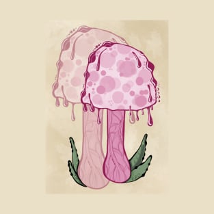 Pink Classic Portrait Style Cottagecore Mushroom T-Shirt