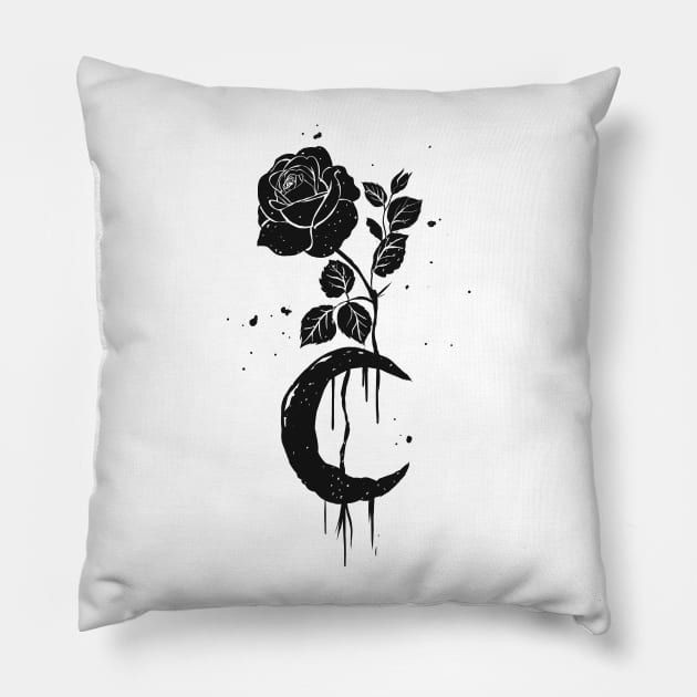 Black rose and moon Pillow by LR_Collections