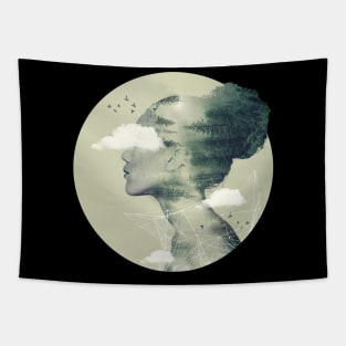 Landscape and Profile - double exposure Tapestry