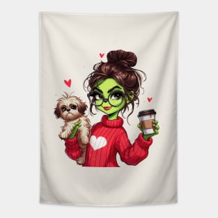 Dog Mom Green Girl Christmas Tapestry