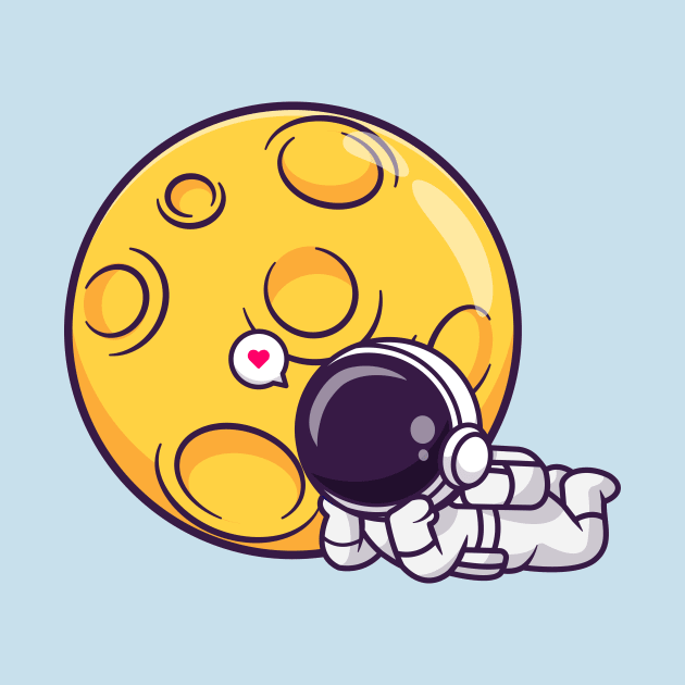 Cute Astronaut Laying Down With Moon Cartoon by Catalyst Labs