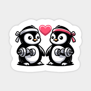 Penguin Couple Pumping Iron Magnet