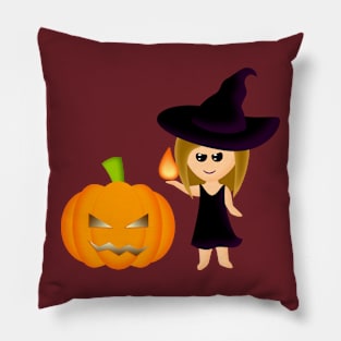 Halloween Young Witch & Pumpkin Pillow