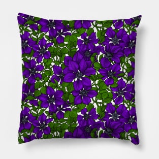 Purple Clematis vine on white Pillow