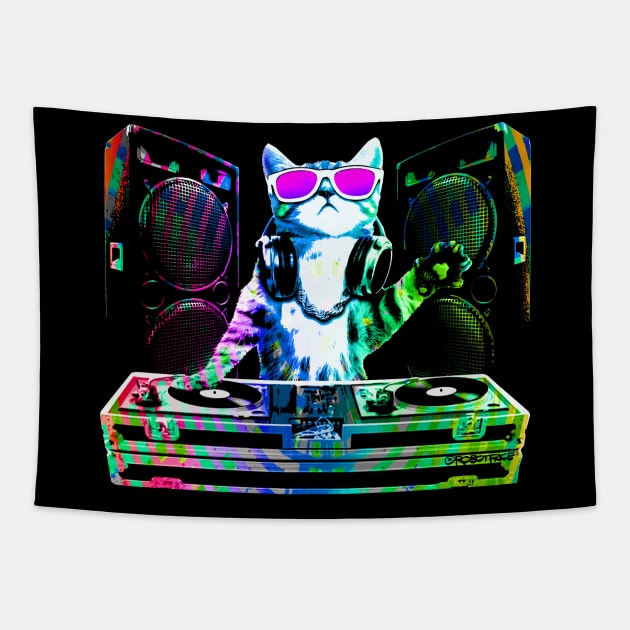 HOUSE CAT (That DJ Kitty) Tapestry by robotface