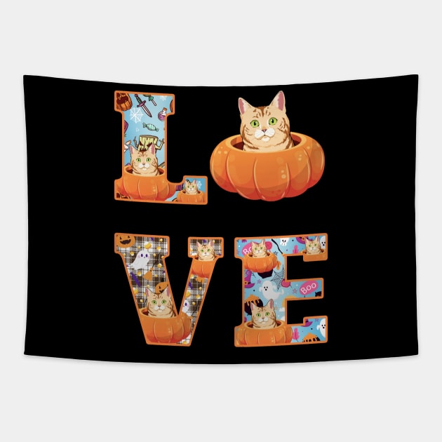 Cute Cat Pumpkin Halloween Costume Tapestry by Pelman