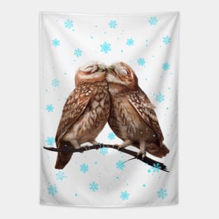 Owls of love in xmas Tapestry