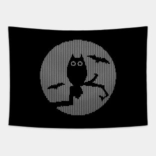 Ugly Halloween Sweater Owl and Moon Design Tapestry