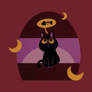 Black Cat In Halloween Night Design T-Shirt