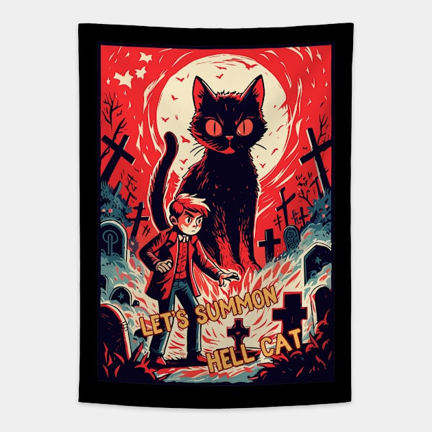 Let's summon hell cat Tapestry by TomFrontierArt