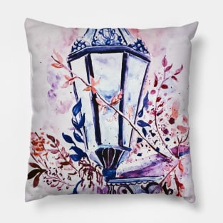 Moody Watercolor Lantern With Floral Display Pillow