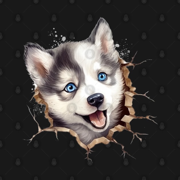 Cute Adorable Husky Puppy Breaking Through Wall by Vanglorious Joy