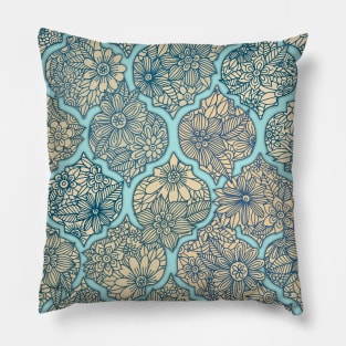 Moroccan Floral Lattice Arrangement - aqua / teal Pillow