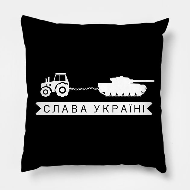 Funny Ukrainian Tractor towing Russian Tank Pillow by Scar