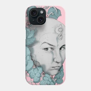 human face of wise cyber robot in electronic blue colors Phone Case