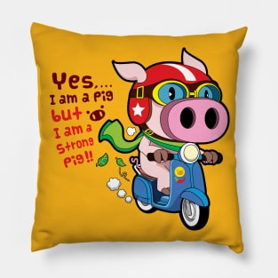 A strong pig ride a scooter Pillow