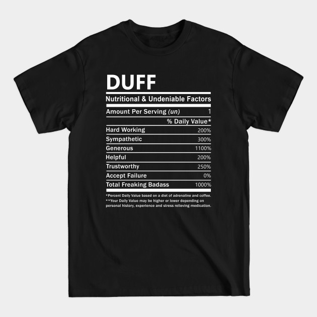 Disover Duff Name T Shirt - Duff Nutritional and Undeniable Name Factors Gift Item Tee - Duff - T-Shirt