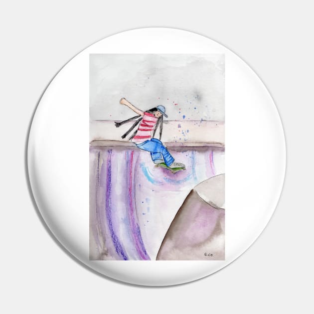 Skater Girl2 Mixed Media Art Pin by Sandraartist