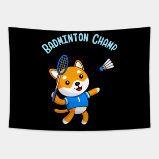Badminton Champion Cute Dog Kids Sport Tapestry