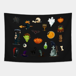 Halloween Stickers of Traditional Characters and Elements Tapestry